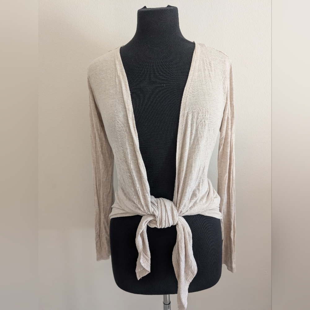 Maurices Beige Tie-Front Long Sleeve Top